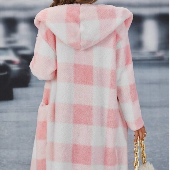 pink gingham hooded teddy coat fun - Picture 5 of 6